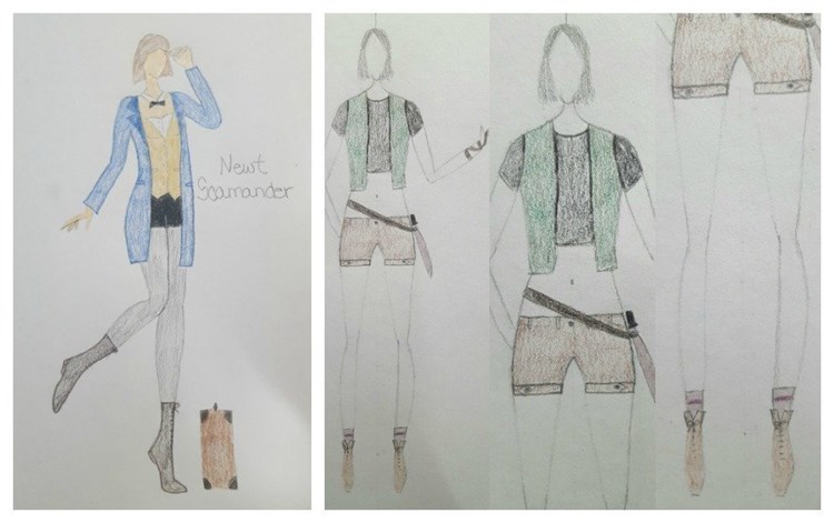 Sample sketches of women's costumes